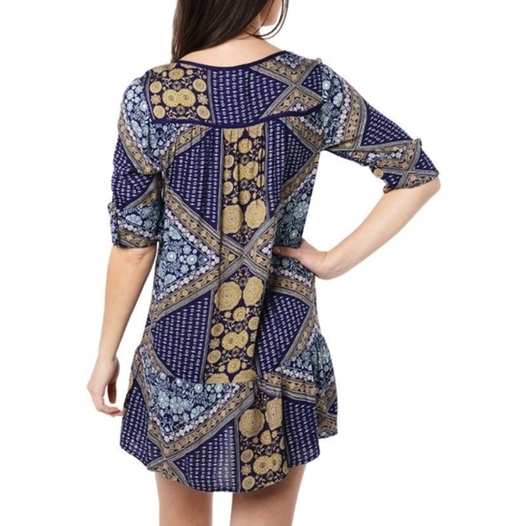 Roxy Lucky Blue bohemian mini dress, size Large, GUC - Picture 2 of 8